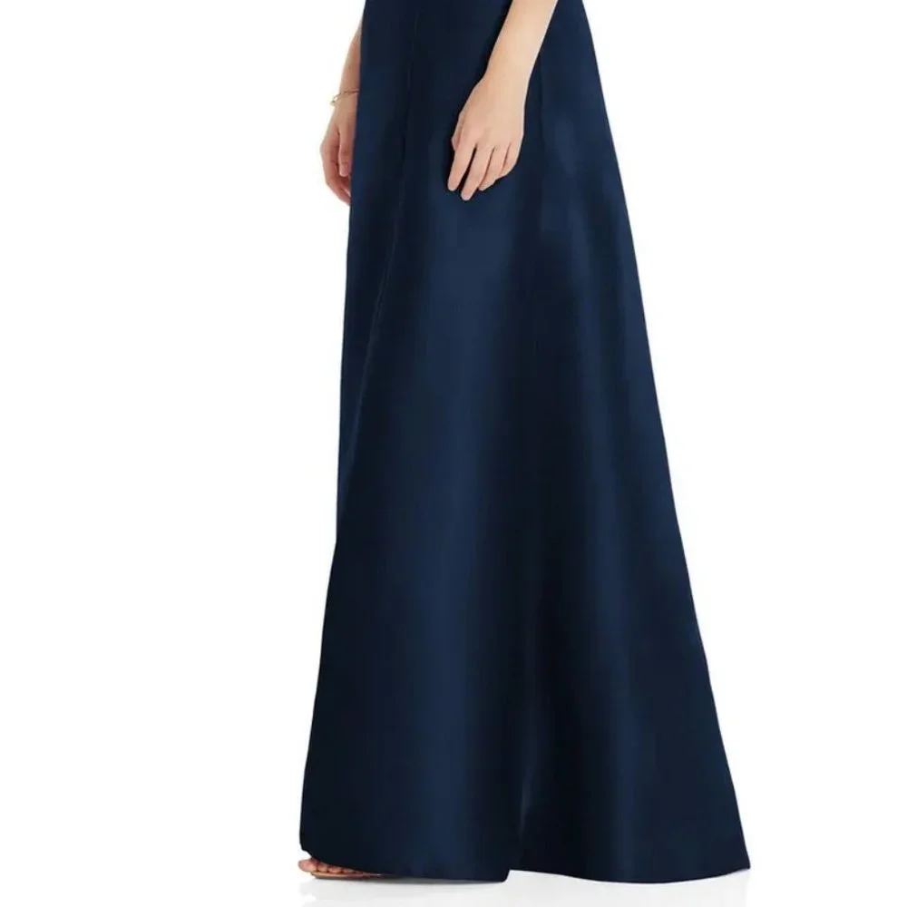 Alfred Sung D826 Midnight Blue Square Neck Satin A-Line Gown - Picture 4 of 6